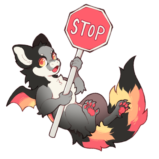 An image of Hazard the Dragolet holding a red stop sign.